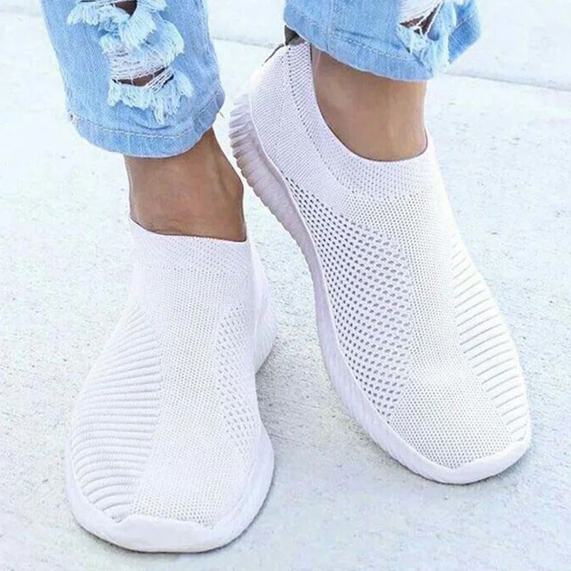 CloudStep Womens Slip-On Sneakers - Breathable White Casual Walking Shoes