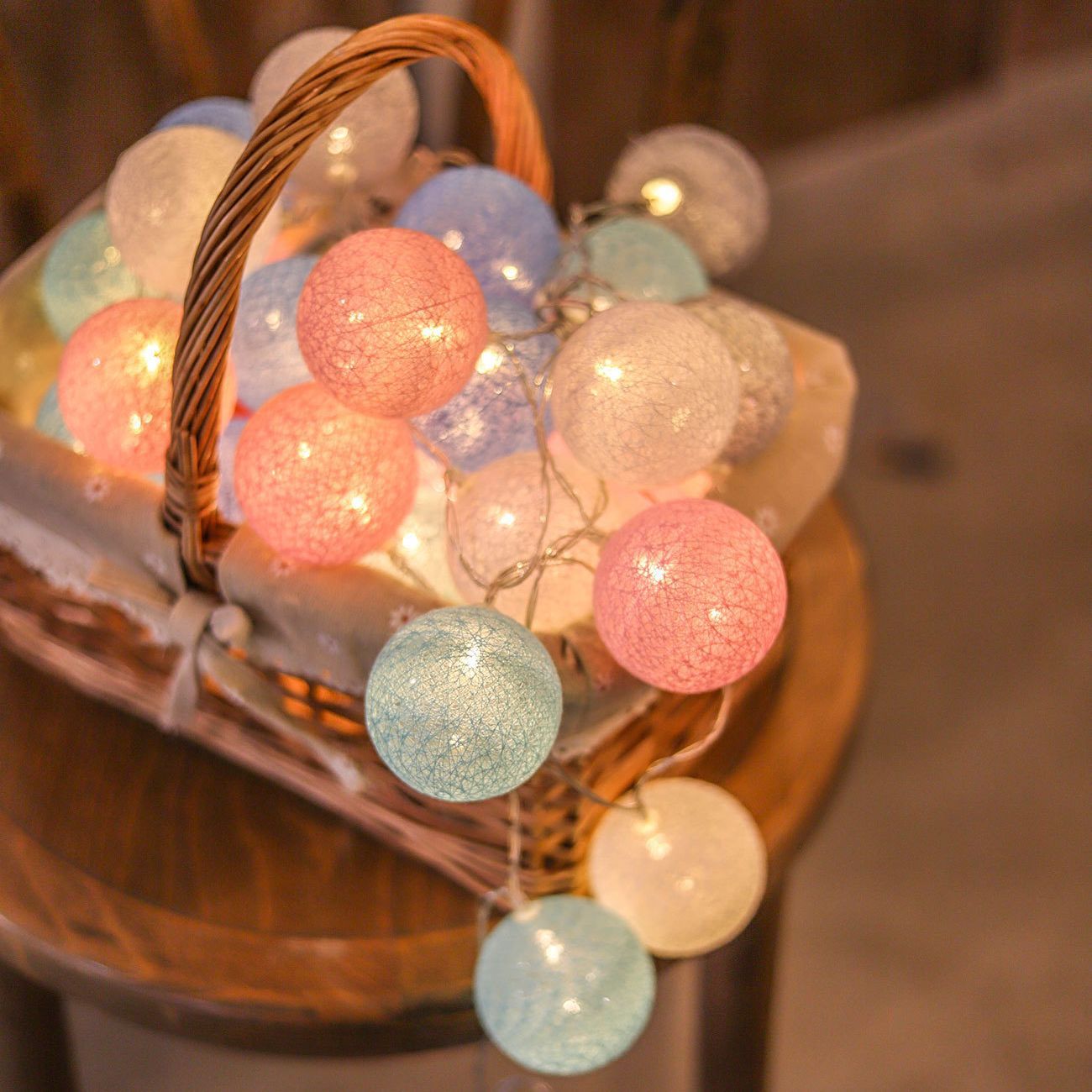 Colorful Cotton Garland LED Balls, Christmas String Lights for Home Decoration, Wedding Fairy Bedroom Decor