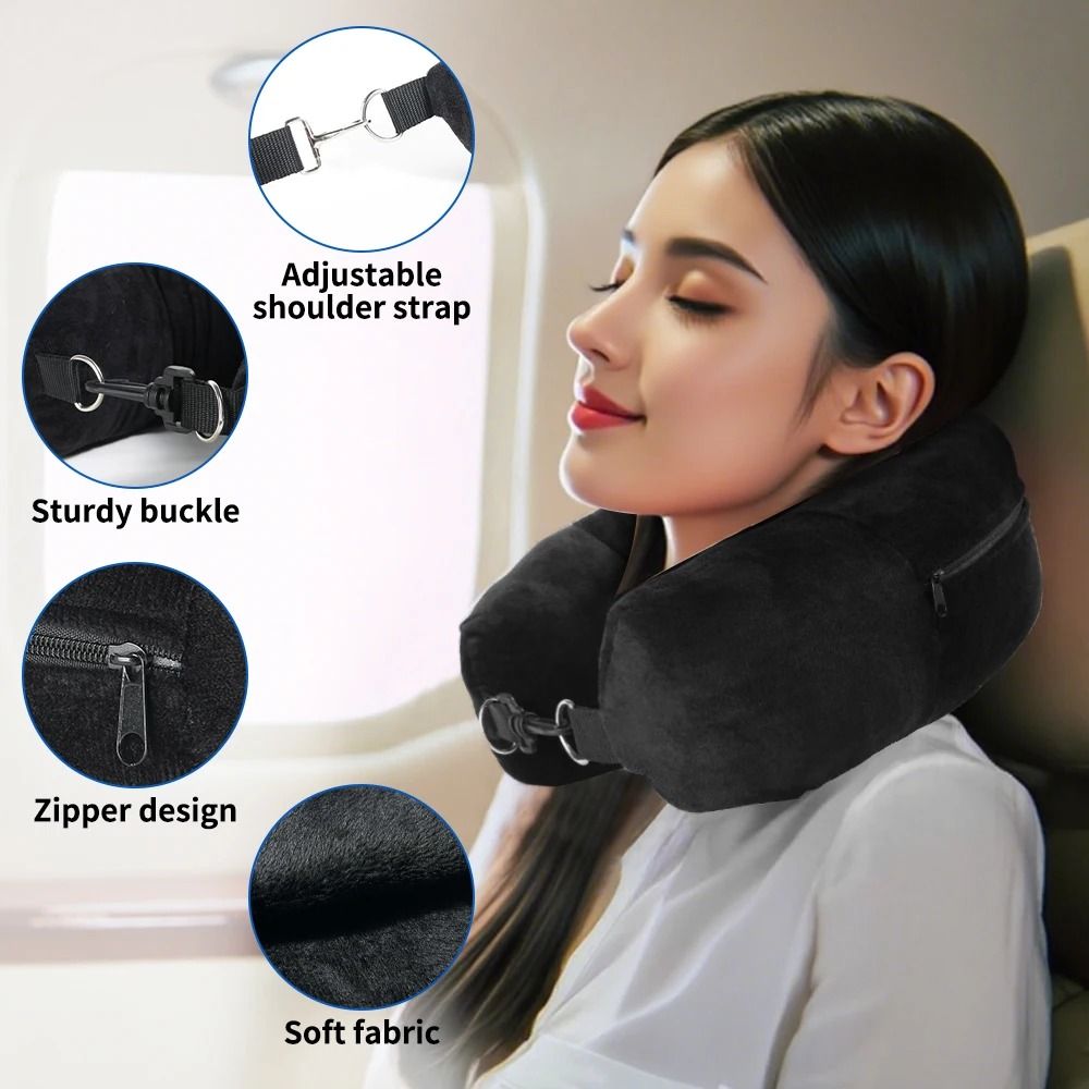 Travel Neck Pillow With Fillable Clothing Insert And Velvet Cover