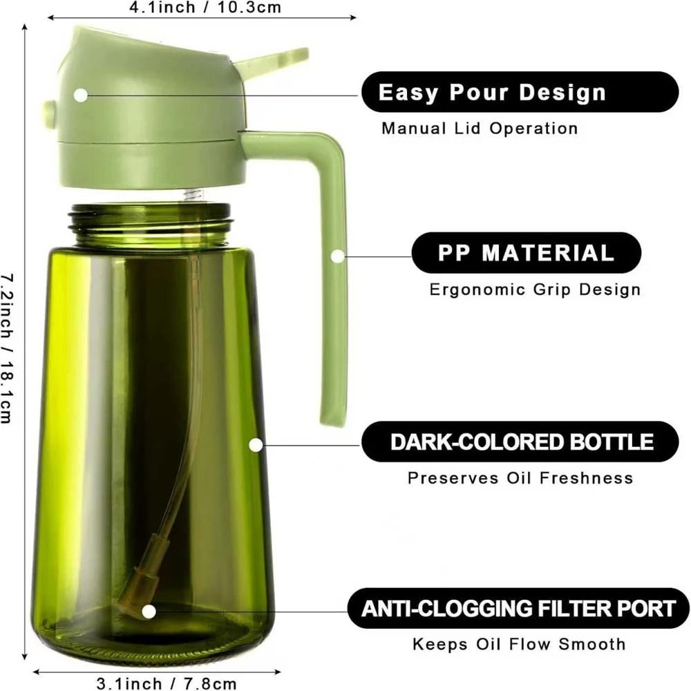 470ml Professional 2-in-1 Oil Sprayer & Dispenser – Thick Glass Olive Oil Bottle with Stickers