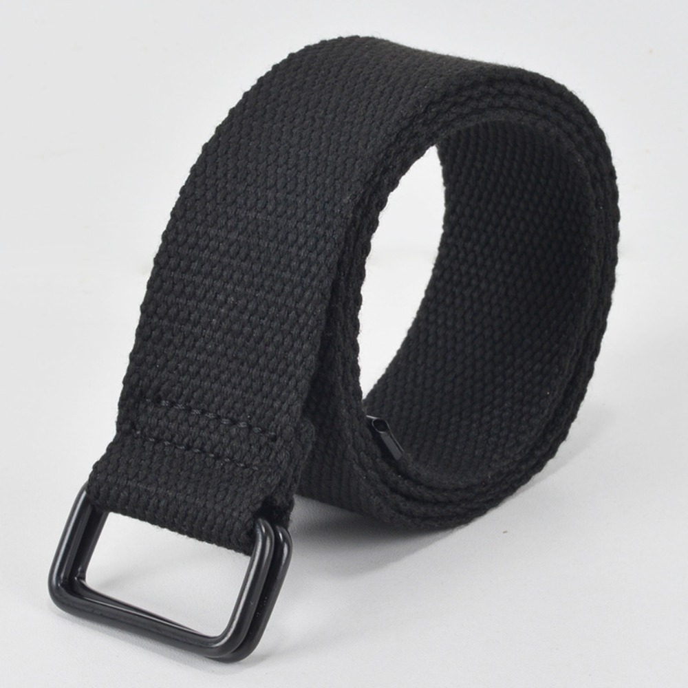 Double Ring Buckle Canvas Belt for Men - Casual Cotton Fabric, Free Punch Design