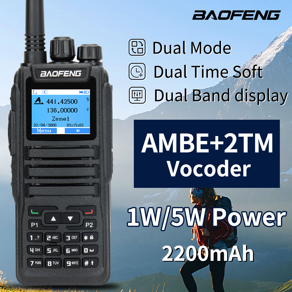 Digital Walkie Talkie Dual Mode Two Way Ham Radio for Long-Range Communication