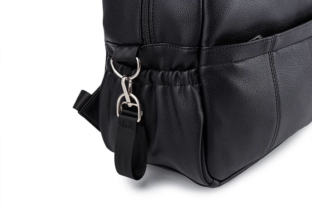 Modern Black PU Diaper Backpack Large Capacity Waterproof Baby Bag