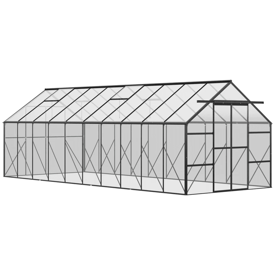 Polycarbonate Walk in Greenhouse Kit w/ Sliding Door, Outsunny Clear Garden Structure, UV Protected Panels