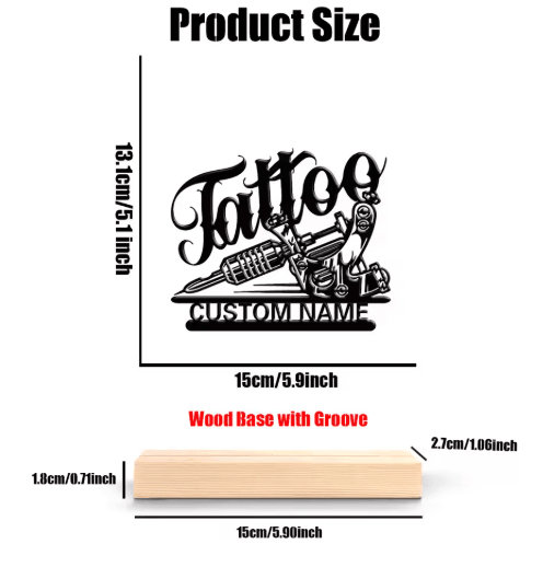 Personalized Tattoo Artist Metal Statue – Custom Desk Decor with Wooden Base