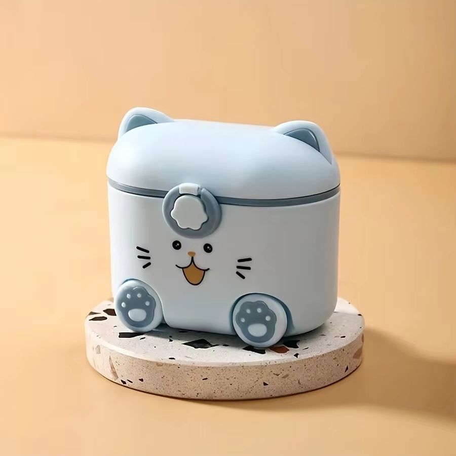 Cute Cat Locking Baby Formula Container with Spoon, Portable Snack Box
