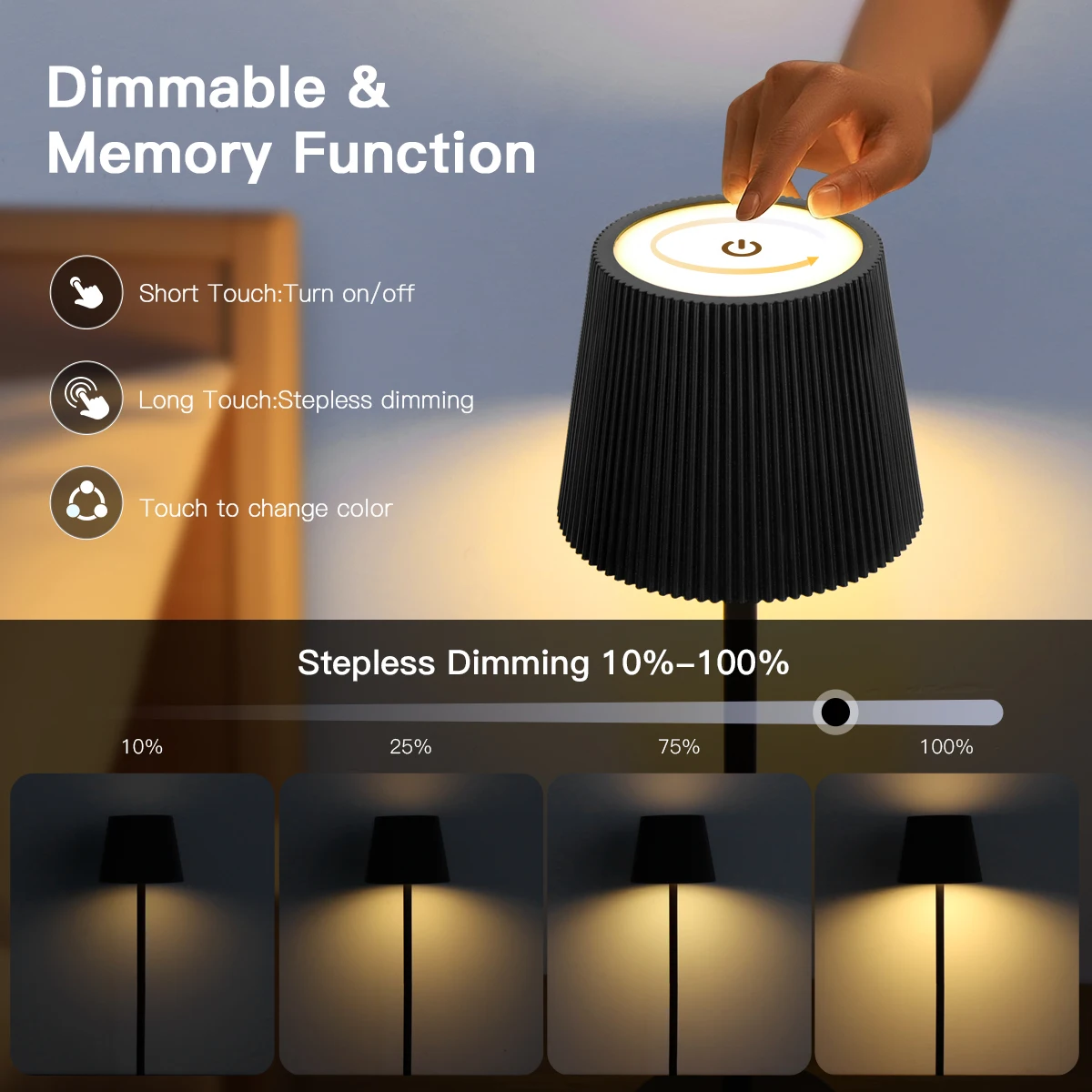 USB Rechargeable LED Table Lamp, Dimmable RGB 3 Color Lighting, Ambient Bedside Night Light, Modern Room Decor