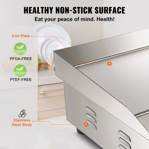 Commercial Electric Griddle Flat Top Grill with Adjustable Temperature Stainless Steel Countertop BBQ Plate