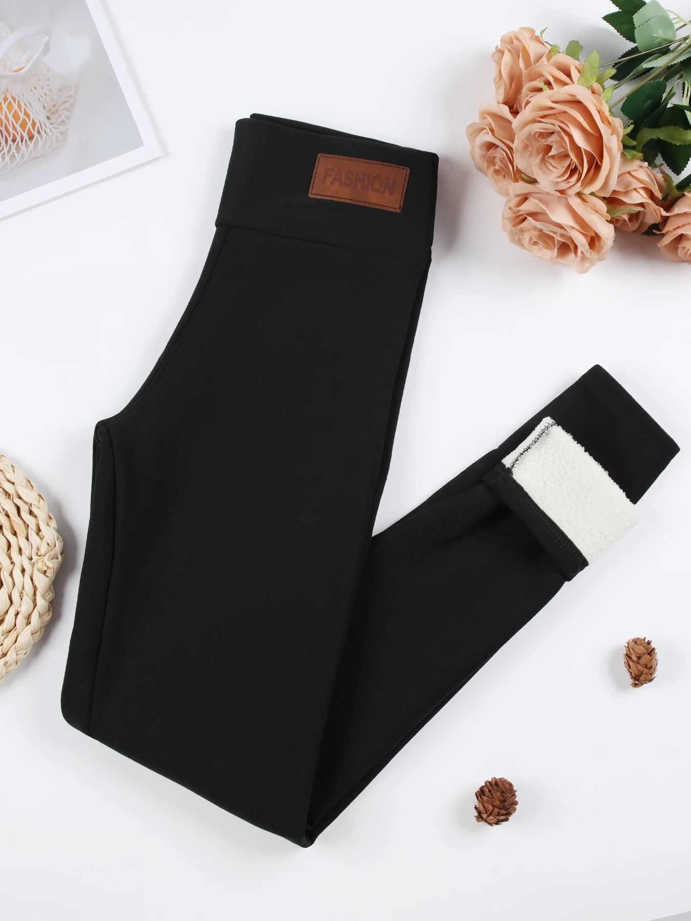 Winter Warm Leather Label Leggings Women High Waist Skinny Stretch Pants