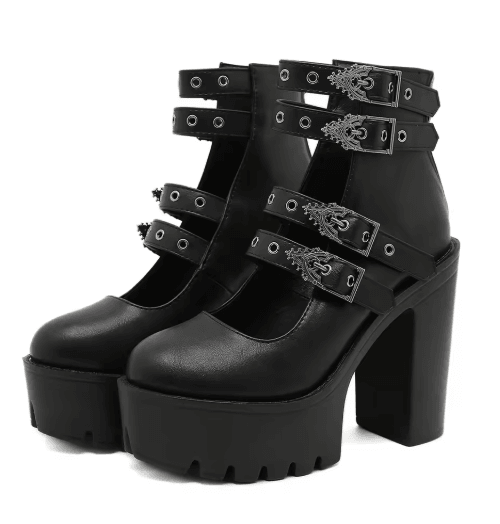Gdgydh Goth Platform Mary Jane Block Heel Pumps with Buckle Strap