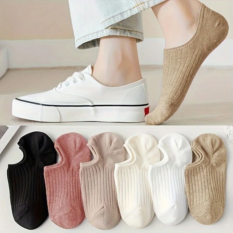 Multicolor Striped Knitted Short Socks Six Pair Set For Women