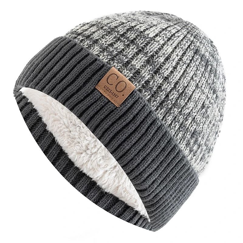 Unisex Two Tone Winter Fur Lined Beanie Hat