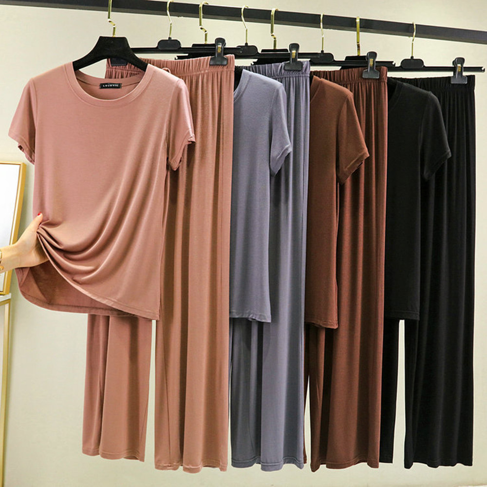 Summer Modal Pajama Sets for Women, Lounge Cute Sleepwear, Short Sleeve Casual Nightwear