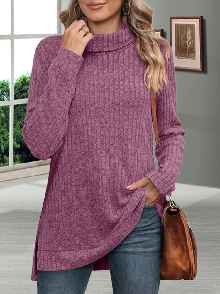 Womens Striped Turtleneck Sweater Thick Loose Knit Pullover Warm Long Sleeve Autumn Winter Top