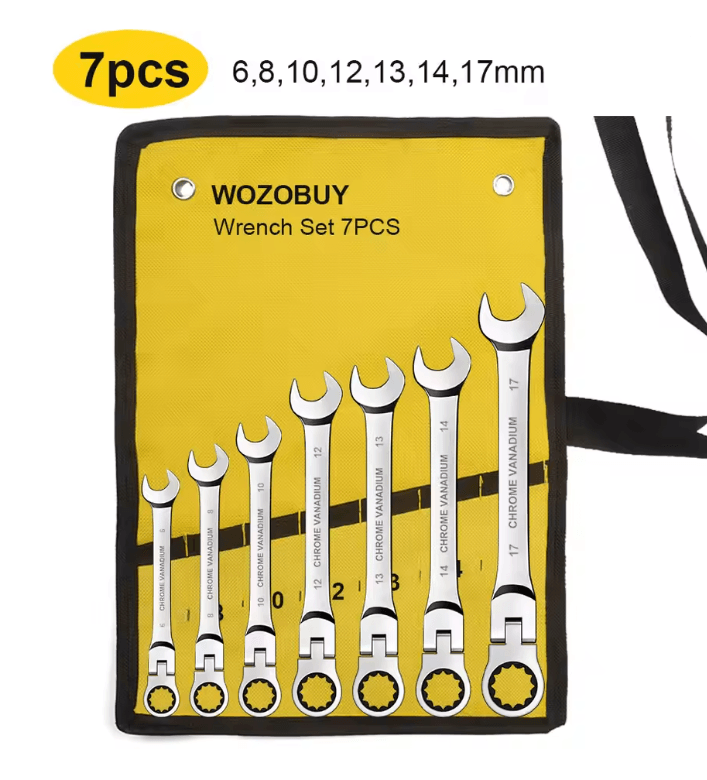Metric Ratcheting Combination Wrench Set with Flex Head and Carrying Bag