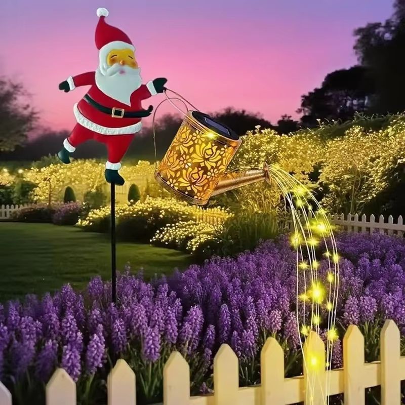 Solar Santa Claus Kettle Lawn Lights Outdoor Christmas Yard Decor Waterproof Night Lamp