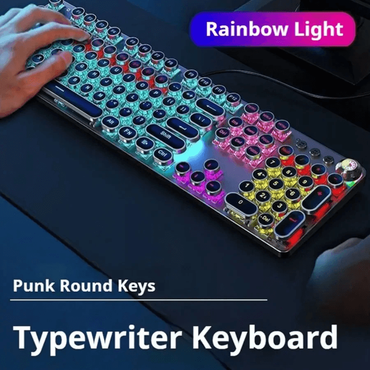 EWEADN Retro Typewriter Mechanical Gaming Keyboard All Metal 104 Key USB Wired