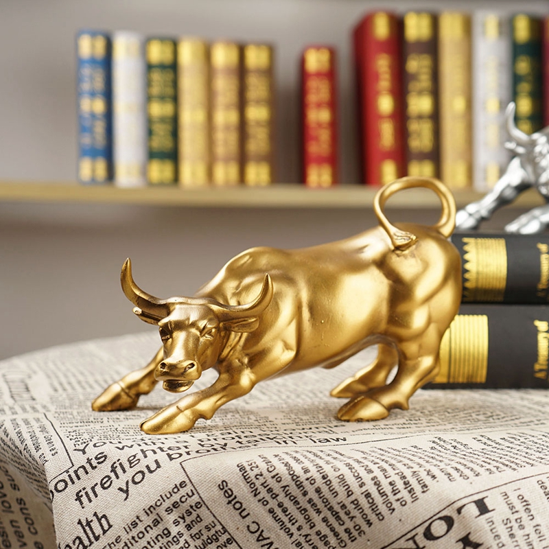 Golden Ox Sculpture Wall Street Bull Statue for Office & Home Decor