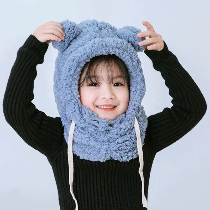 CozyBear kids winter hat with Scarf Hood – Plush bear hat for toddlers & Babies