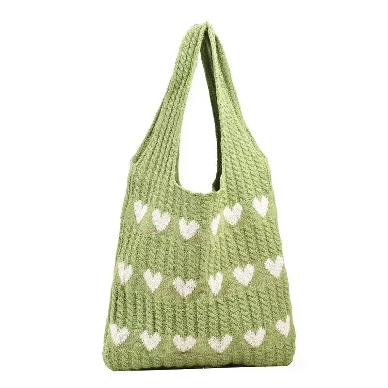 Summer Women's Handmade Knitted Bag Woolen Underarm Shoulder Love Bag