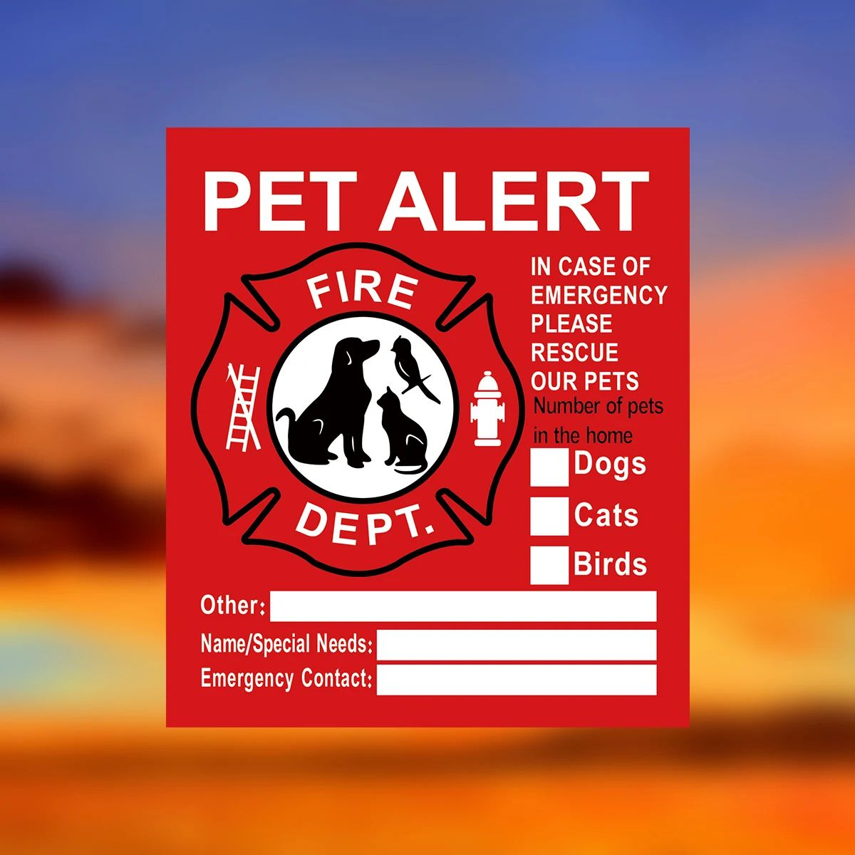 Pet Alert Emergency Window Sticker Save My Pets Safety Decal Static Cling Sign Set