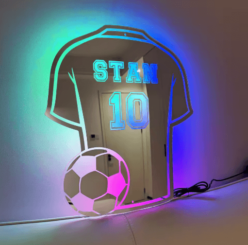 Custom LED Football Shirt Mirror Personalized Acrylic Wall Decor for Man Cave