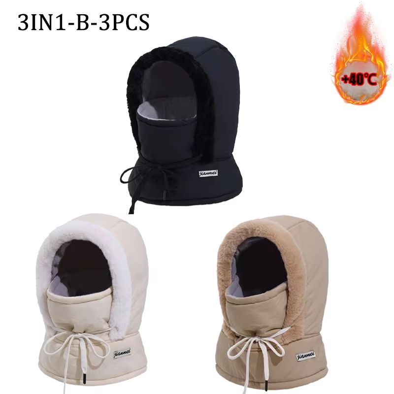 Thermal 3 in 1 Hooded Scarf Hat with Plush Neck Warmer