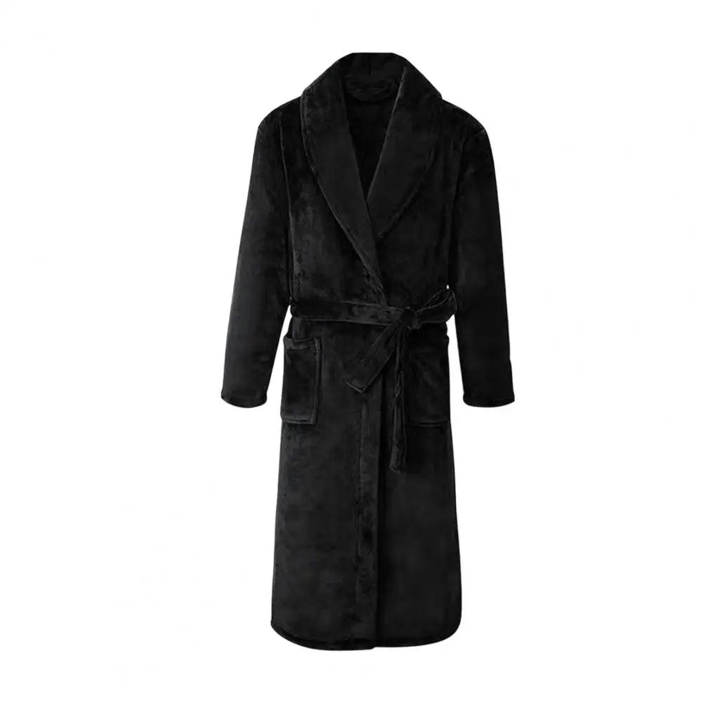 Mens Plush Flannel Winter Bathrobe Thick Lined Medium Length Home Robe