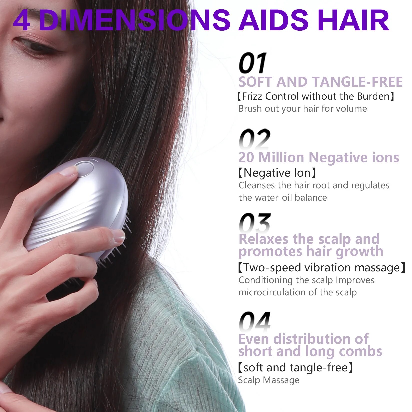 Hair Massage Comb with Electric Negative Ion, Two Vibration Modes, Smooth Frizz-Free, Fluffy Hair Brush