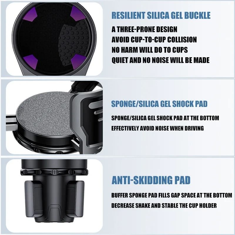 Multifunctional 2 in 1 Auto Car Seat Cup Holder Water Bottle Drink Coffee Adjustable Mount Stand Carbon Fiber Black