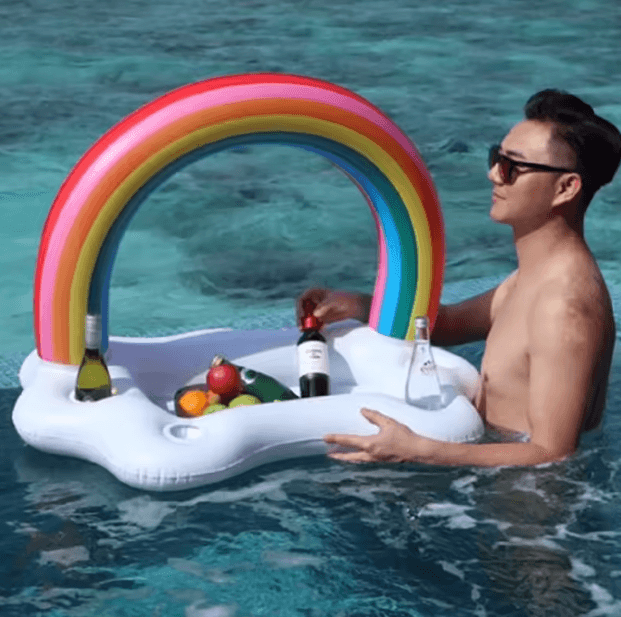 Rainbow Inflatable Pool Cooler Table – Floating Drink Bar Tray for Beach & Party Fun