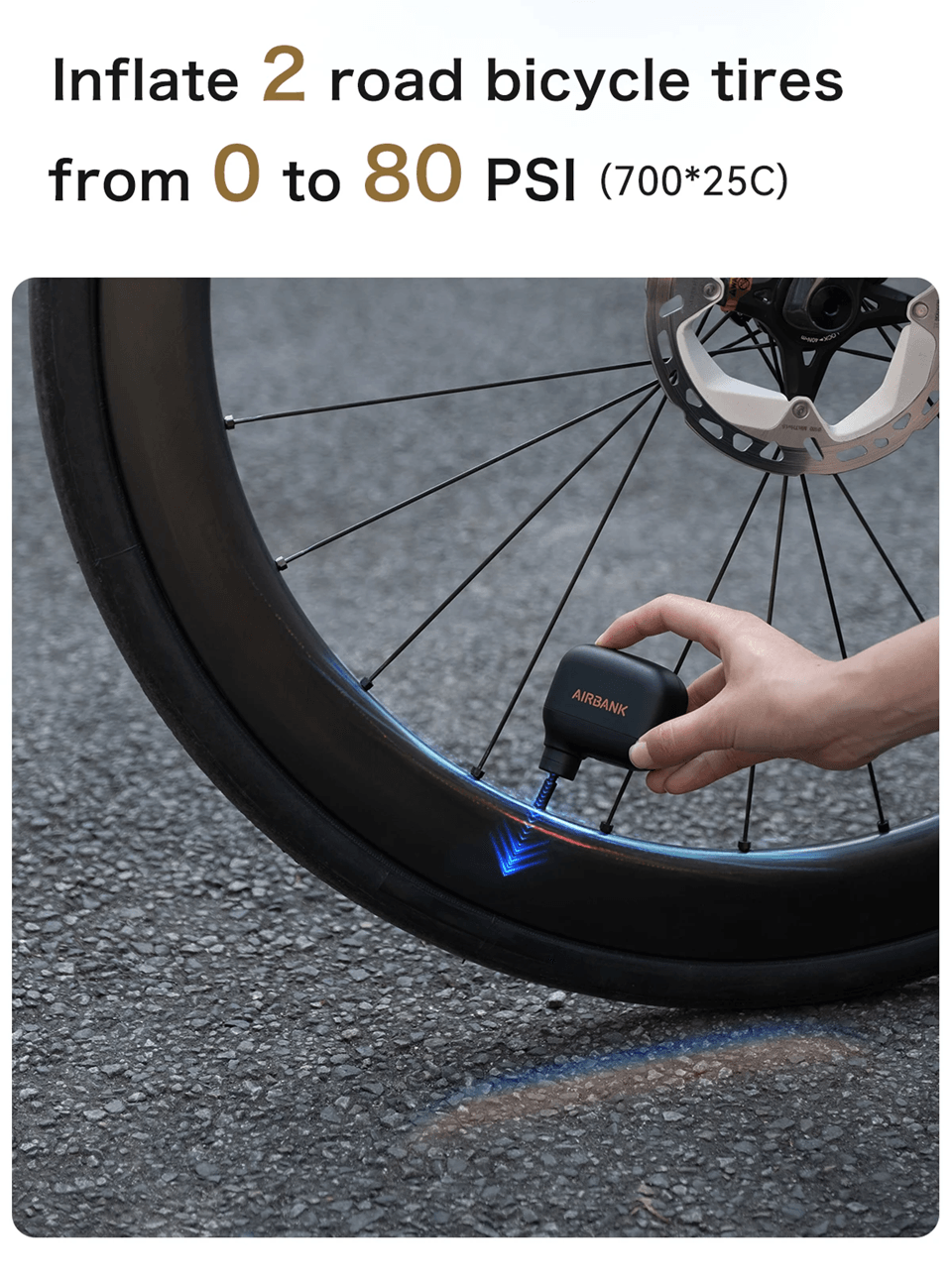 AIRBANK Pocket SE Mini Electric Bike Pump with Presta and Schrader Compatibility