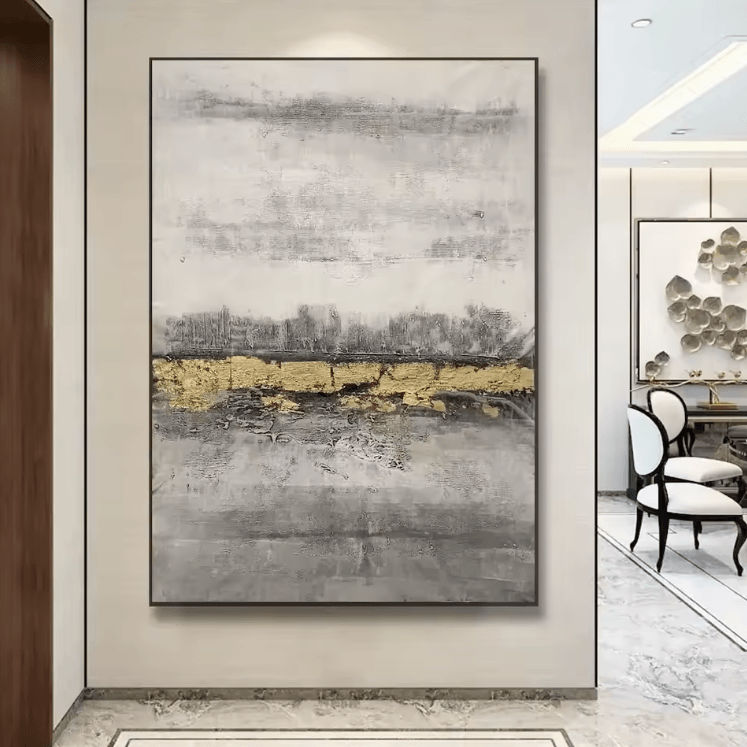 Large Gold Textured Abstract Canvas – Handmade Minimalist Wall Art Decor