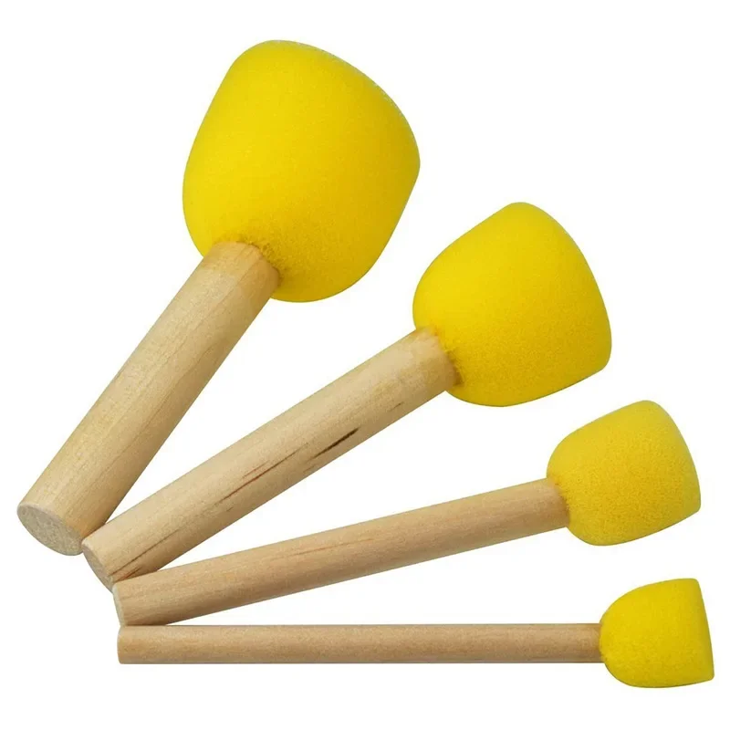 Round Sponge Paint Brushes Wooden Handle Childrens Drawing & Pottery Modeling Tool