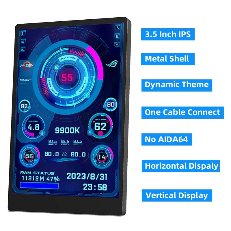 3.5 Inch IPS Type C Secondary Screen for Computer – USB LCD Monitor for CPU GPU RAM HD Display Compatible with Window 10