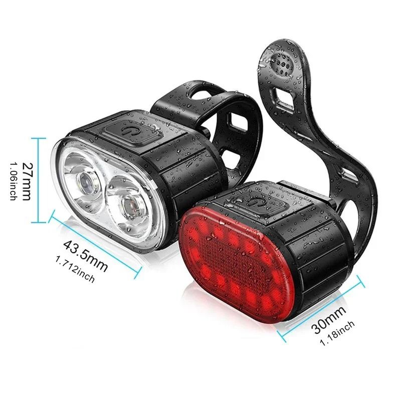 Ultra-Compact LED Bicycle Light Set | USB Rechargeable Waterproof Safety Warning Headlight & Taillight