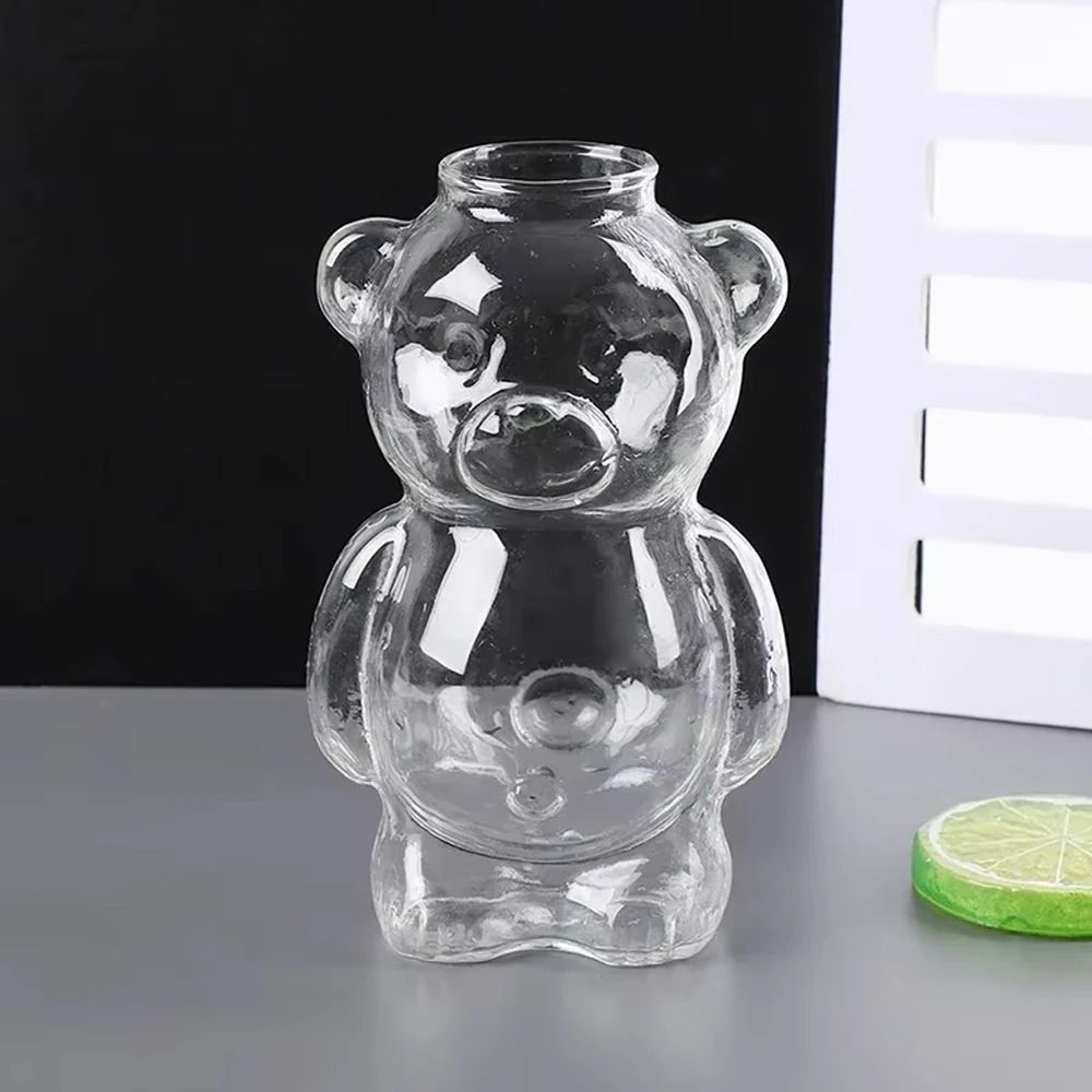 Cartoon Bear Glass Mug – 10.8 oz Creative Transparent Cup with Straw