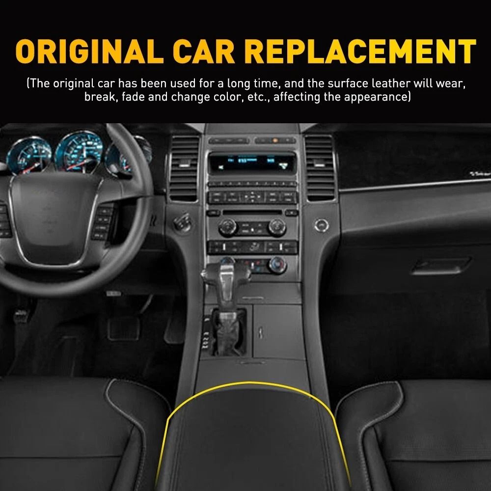 Stone Black Leather Center Console Lid Armrest Cover, Microfiber Leather, Waterproof, Durable