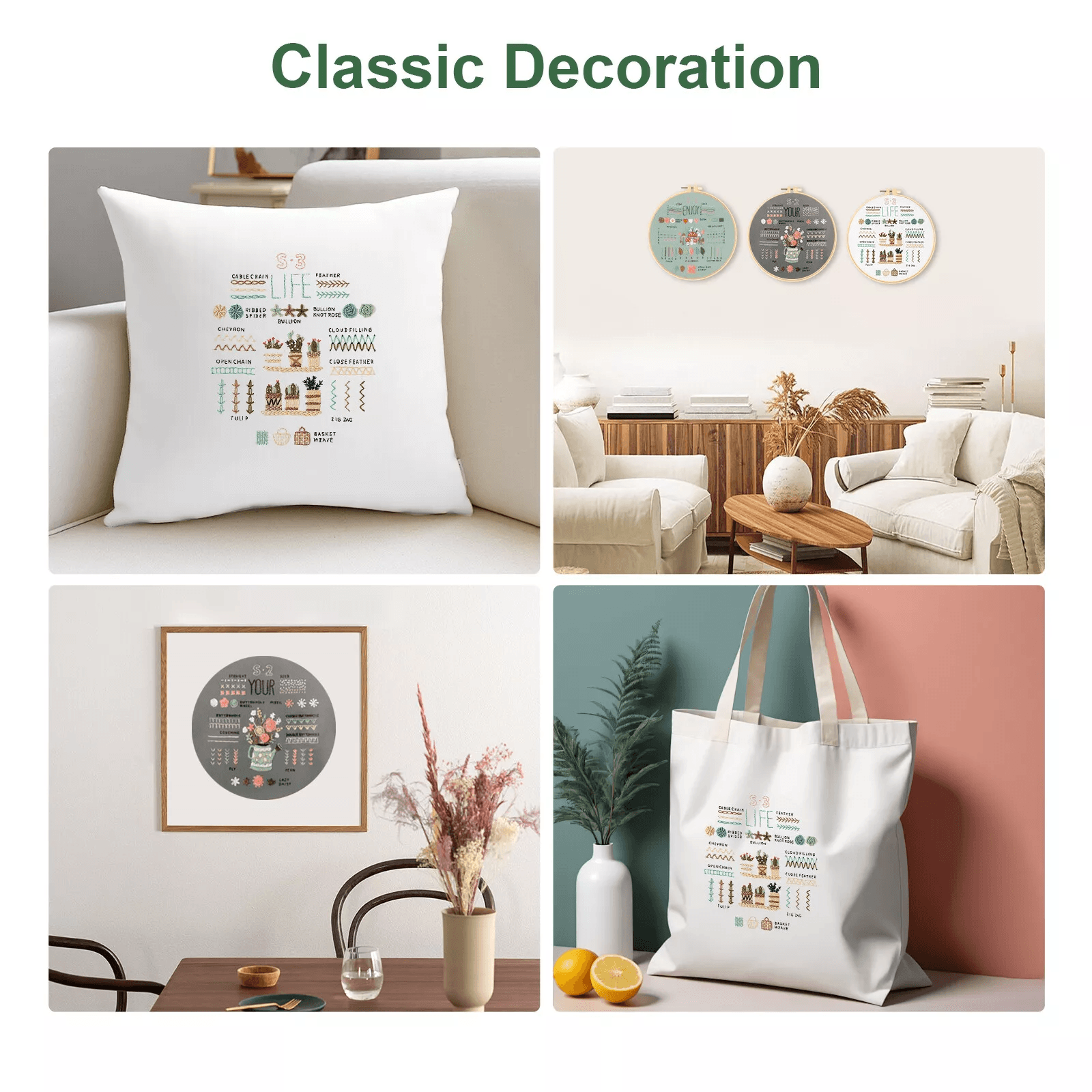 Embroidery Kit Art Craft Sewing Set, DIY Cross Stitch Starter Kit for Beginners with Floral Patterns