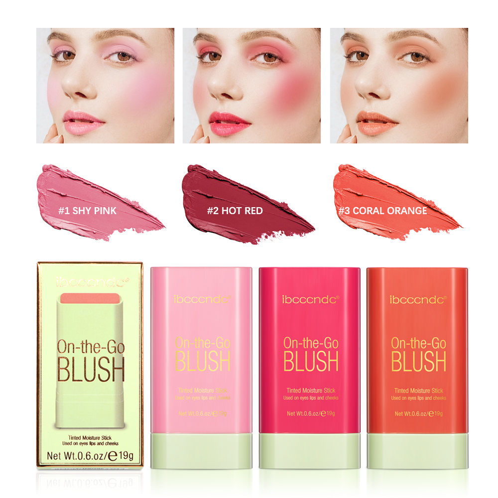 Tinted Moisture Blush Stick, Cheek Blusher Cosmetics, 3 in 1 Makeup Tube for Lips Eyes Cheeks, Glow, Blendable Soft
