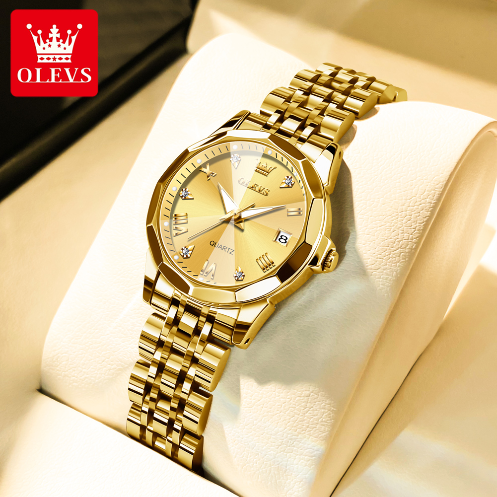 Elegant Original Luxury Ladies Quartz Wristwatch, Fashion Golden Watch for Women, Waterproof Stainless Steel Watch