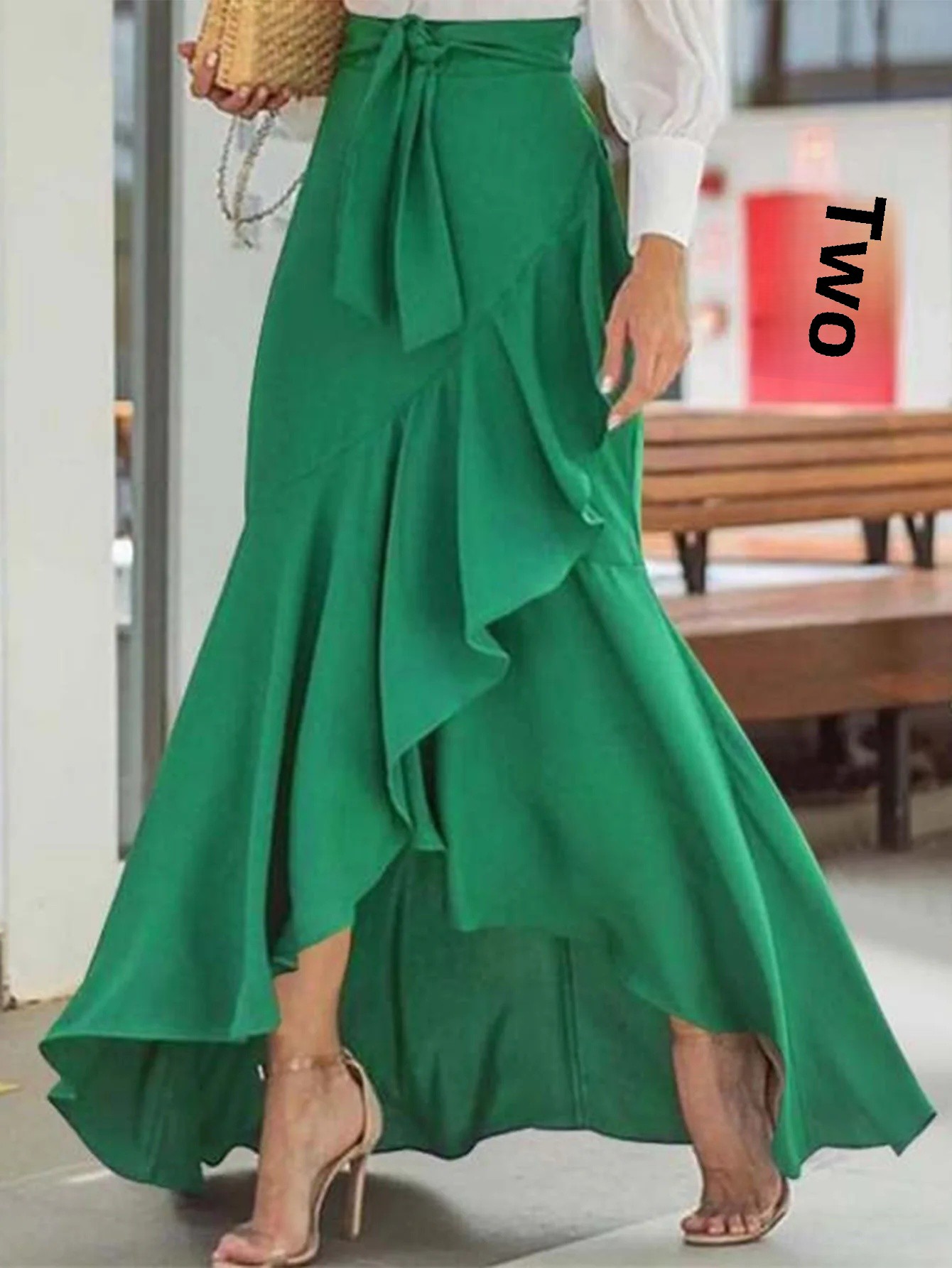 Women's Sexy High Waist Skirt, Fish Tail Hem, Lace Belt, Irregular Half Length Design
