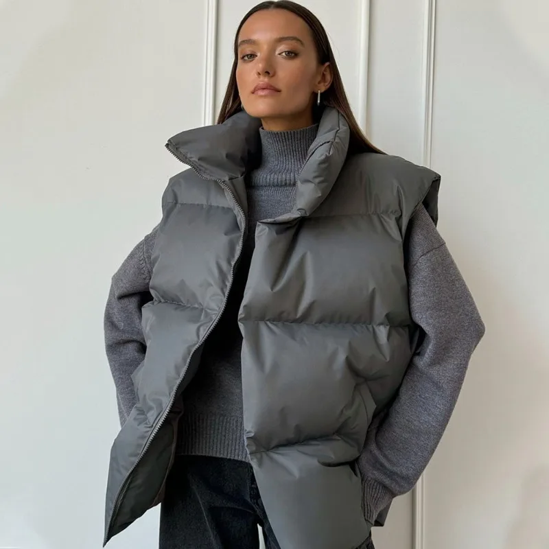 Women's Cotton Vest Jacket, Sleeveless Sports Vest, Casual Solid Color Outerwear, Winter Warm Women's Cotton Jacket