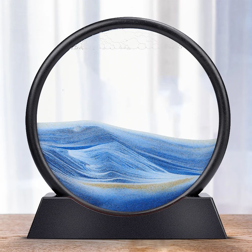 Deep Sea Moving Sand Art Picture – Round Glass 3D Sandscape in Motion Frame (7