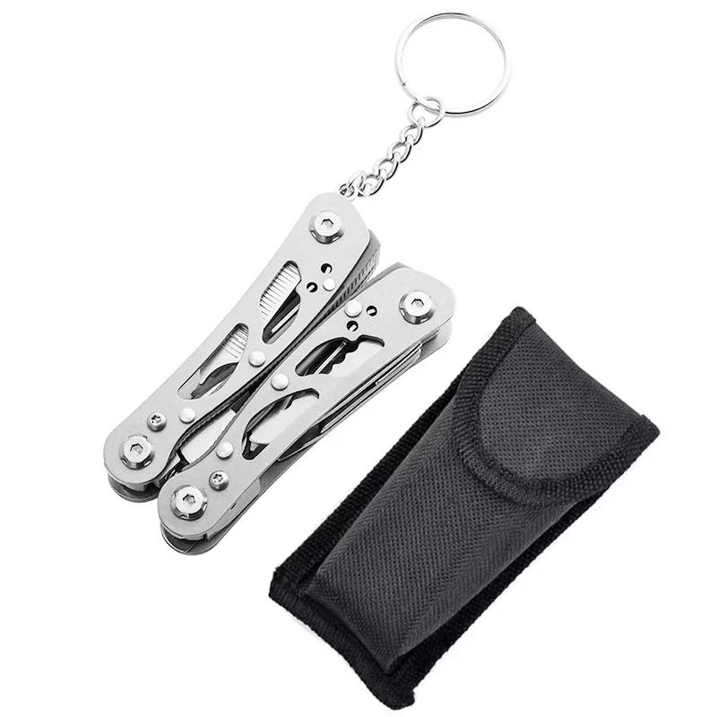 Compact Stainless Steel Folding Multitool Pliers with Keychain