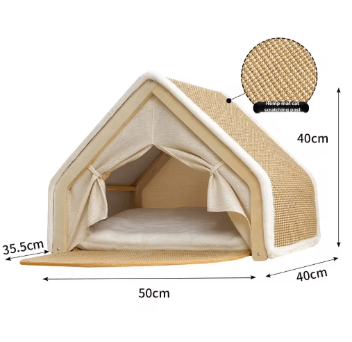 Warm Winter Cat House with Sisal Scratcher – Semi-Enclosed Cozy Nest