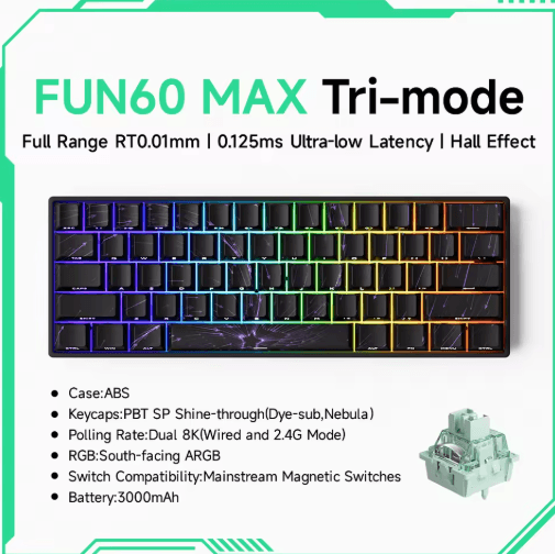 MONSGEEK FUN60 PRO & MAX HE Magnetic Switch 60% Wireless Gaming Keyboard with Rapid Trigger & 8K Polling