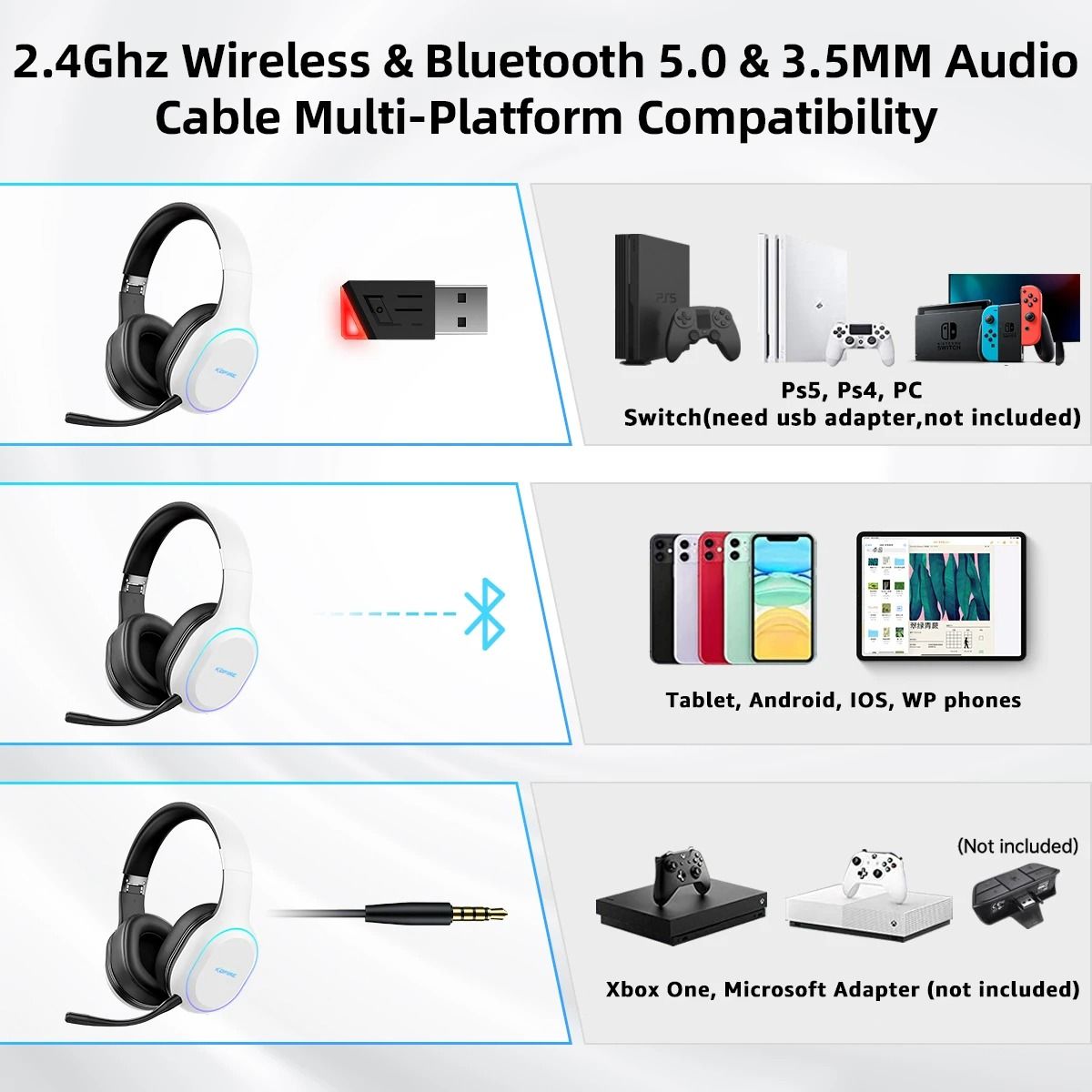 Kofire UG05 Wireless Gaming Headset with Vibration and Mic