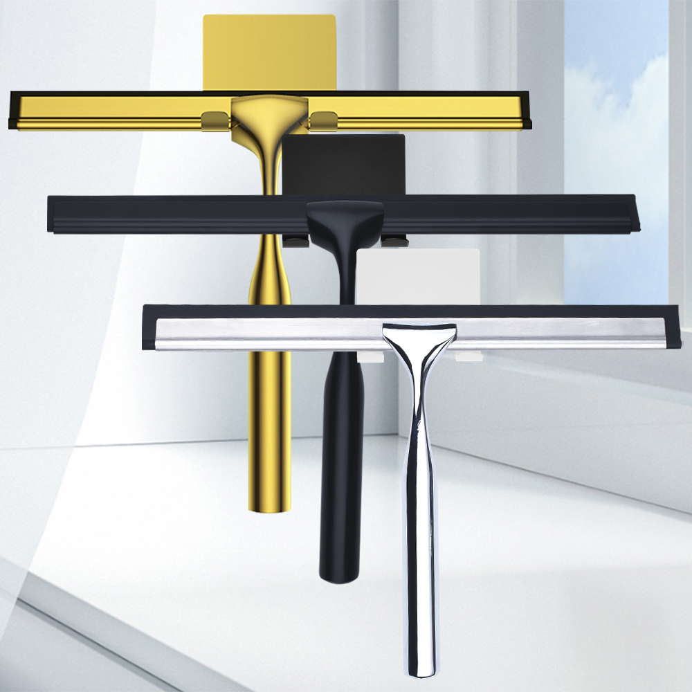 Purpose Shower Squeegee with Stainless Steel Handle, Golden Color Silicone Scrape for Bathroom, Mirror, Glass, Car