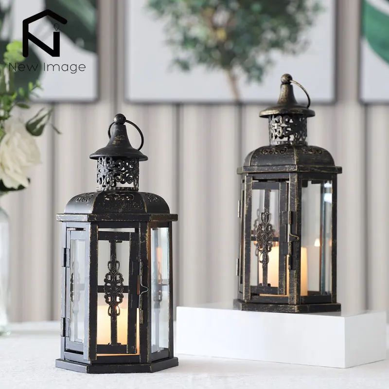 Vintage Iron Candle Lantern Nordic Hanging Candle Holder for Home and Wedding Decor
